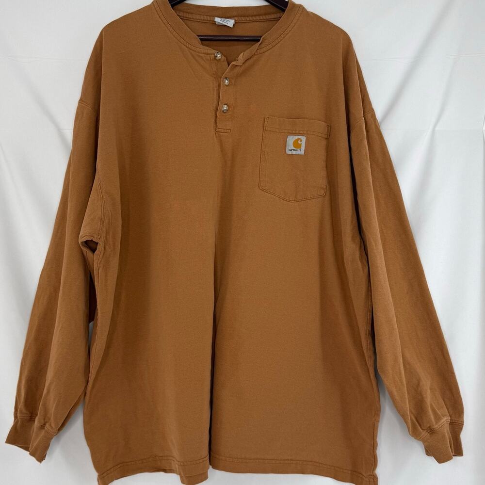 Carhartt Distressed Brown Henley Shirt 2XL
